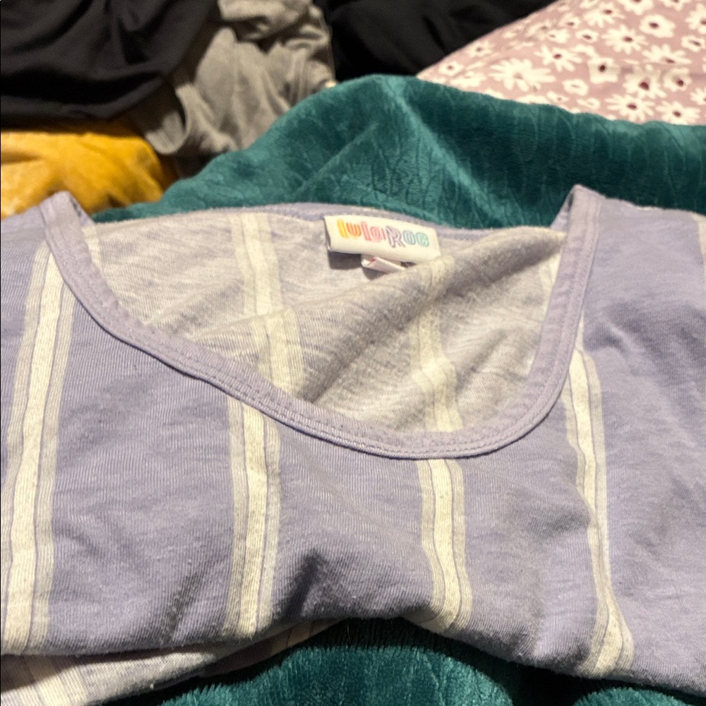 LuLaRoe Lavender and White Striped Tank Top